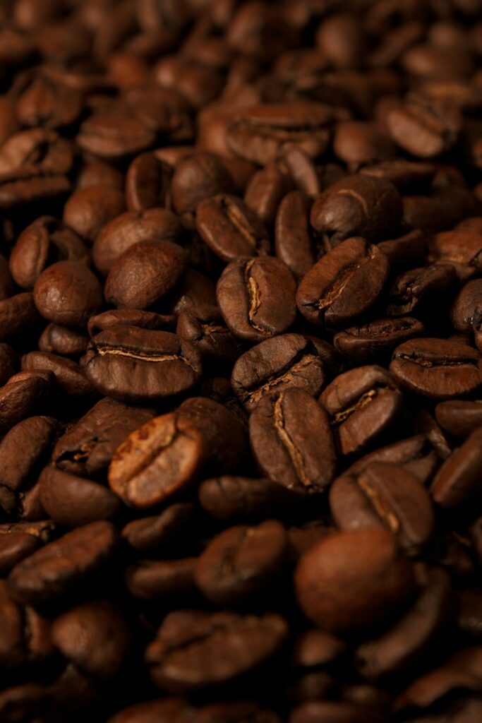 Close-up of roasted whole coffee beans.